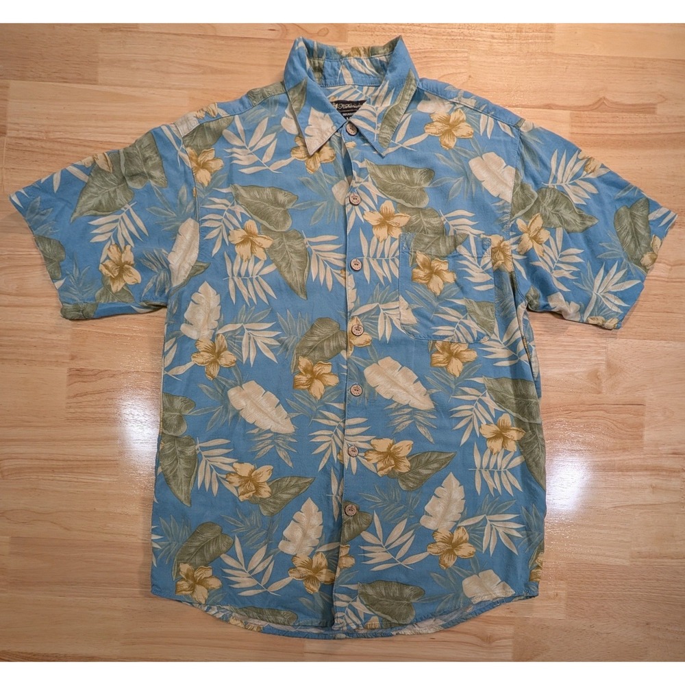 Duke Kahanamoku Mens Medium Blue Rayon Tropical Floral‎ Hawaiian Aloha Shirt